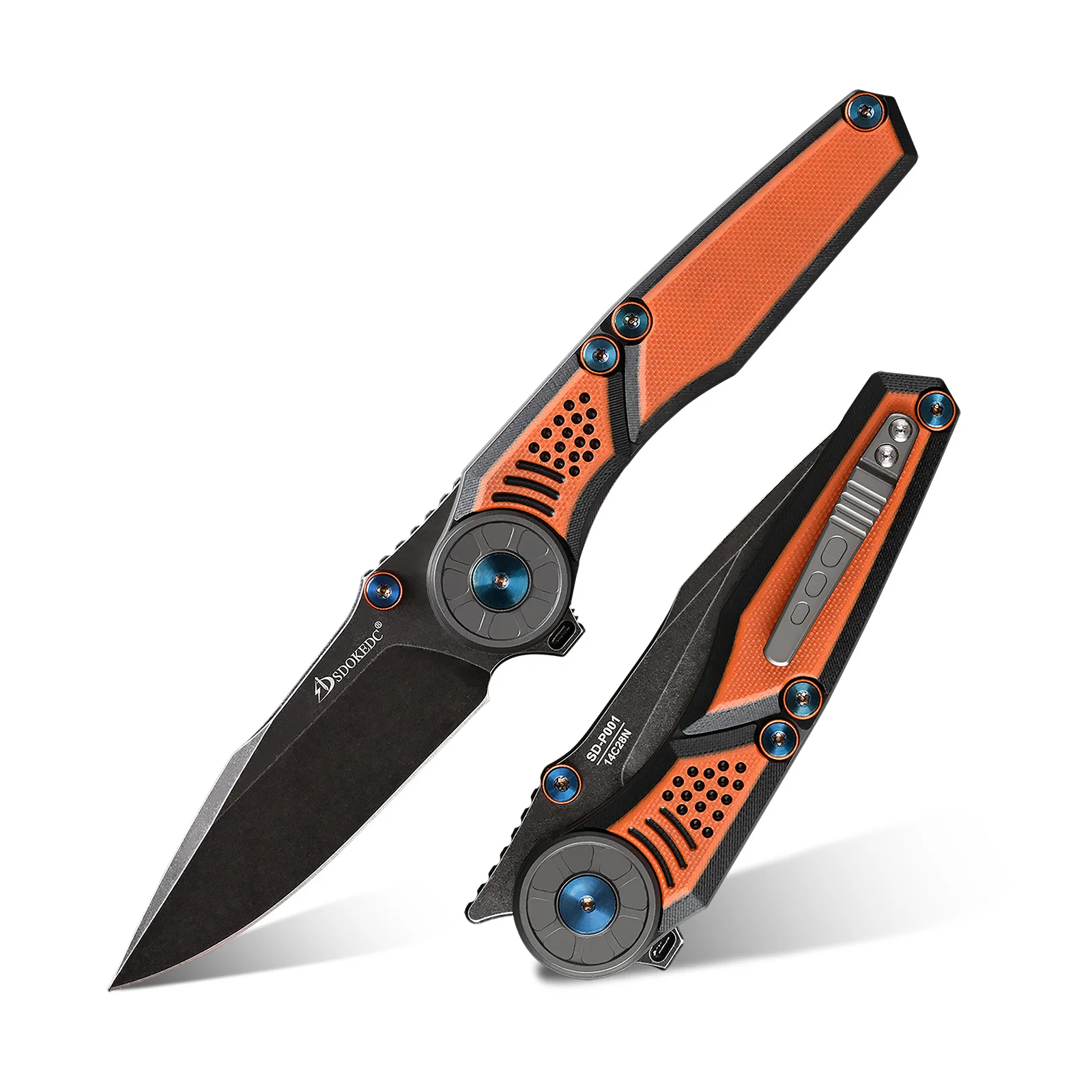 Herramienta Plegable EDC de Acero 14C28N con Mango G10, Acabado Stone Wash, Alta Dureza, Portátil para Camping, Pesca y Actividades al Aire Libre