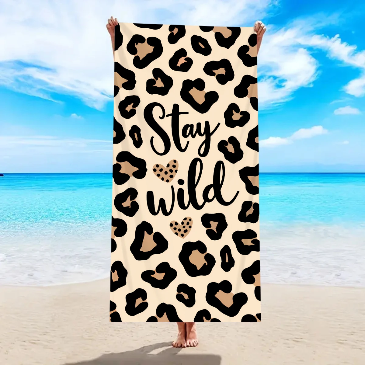 1pc Bohemian Large Beach Towel, Striped Flower Love Printed Bath Towel, Outdoor Swimming, Vacation, Camping Beach Towel_voghion.com