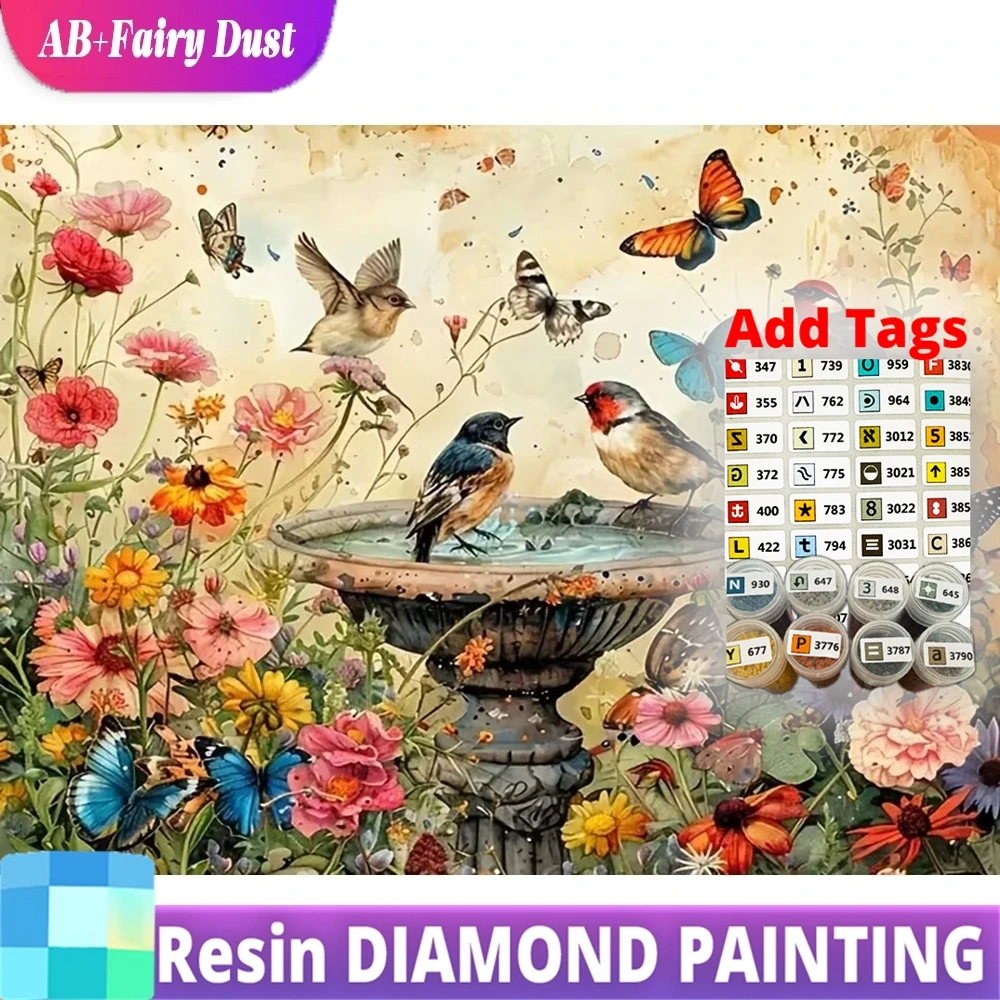 

Набор для вышивания алмазной мозаикой AB Fairy Dust Resin DIY: Алмазная живопись с цветами, пейзажами и птицами, полная квадратная/круглая вышивка, рукоделие