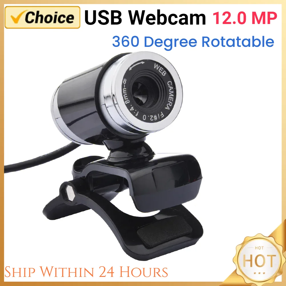 USB 웹캠 12.0 MP HD 웹 캠 컴퓨터 노트북 PC 360 도 회전식 클립 온 유리 렌즈 카메라, Youtube Skype MSN 용
