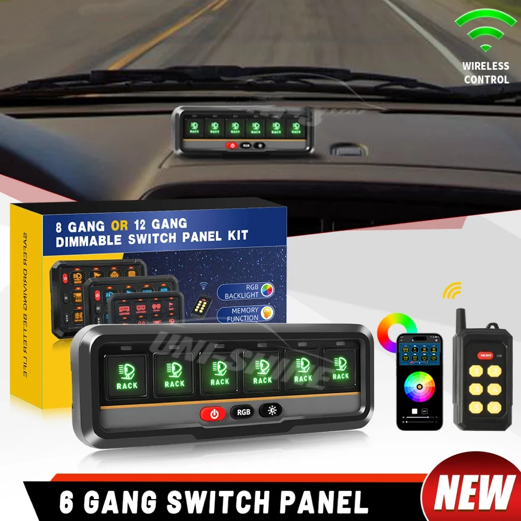 Braveway 6-fach RGB Slim Schaltpanel LED-Lichtschaltersystem-Kit Kabellos mit APP-Fernbedienung für Marine und Auto