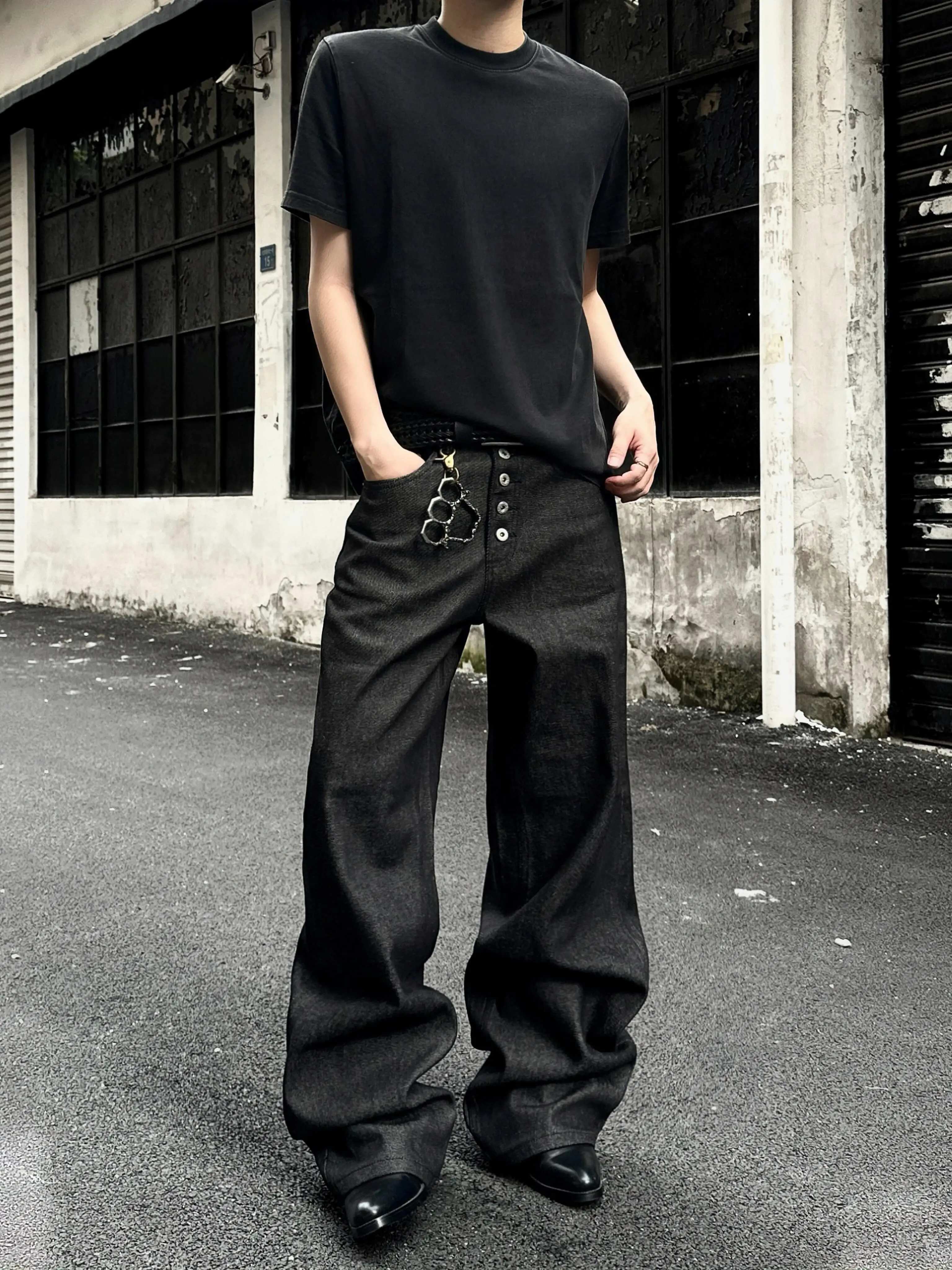American Style Baggy Retro Five Button Original Jeans Men's Straight Leg Loose Wide Leg Long Trousers Trendy Commuter Denim