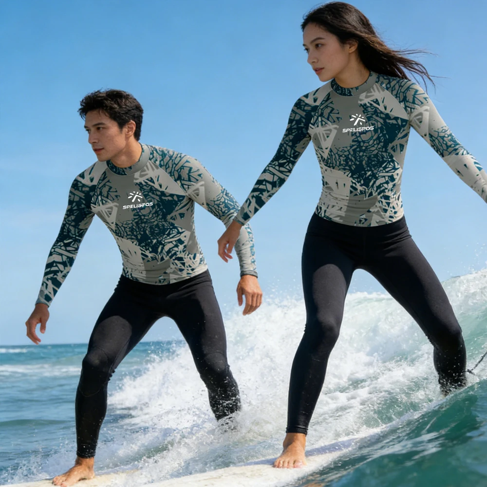 Unisex Surfing Shirts Rashguard Sailing Tops Wear UPF 50 UV Protect Colorful Print Long Sleeve Swim Shirt Quick Dry Water Sports