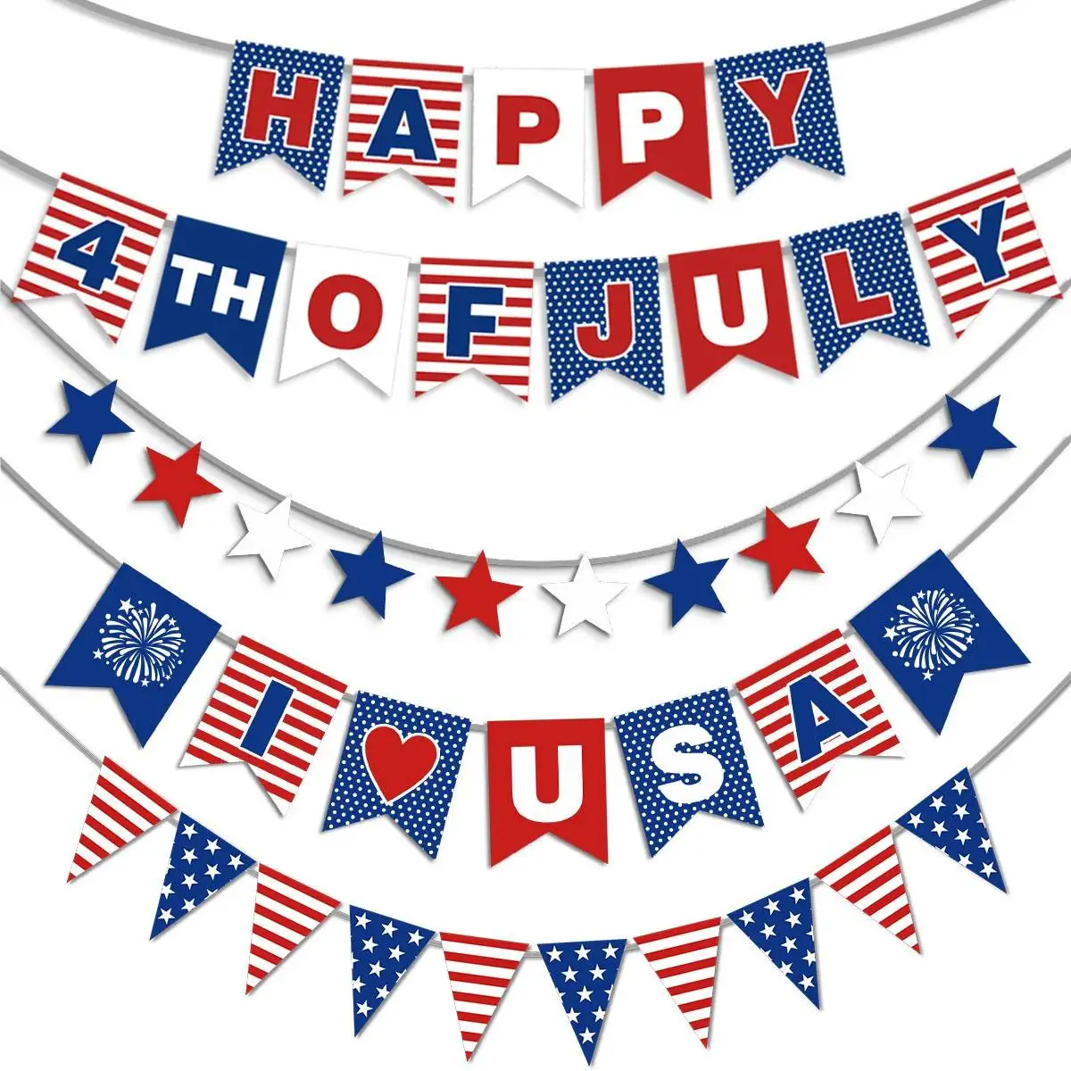 زينة يوم الاستقلال، علم الولايات المتحدة الأمريكية المزين بالنجوم، راية مثلثة، لافتة أفقية، زخرفة مثلثة، مستلزمات احتفالية عب...