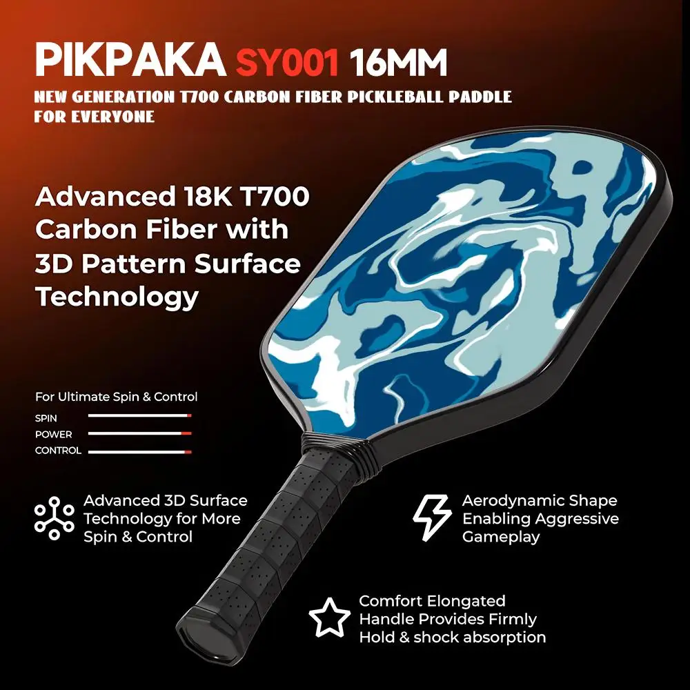 Juego de paletas de Pickleball aprobadas por USAPA T700 fibra de carbono Unibody termoformé con núcleo de panal de 16MM Power & Spin azul marino