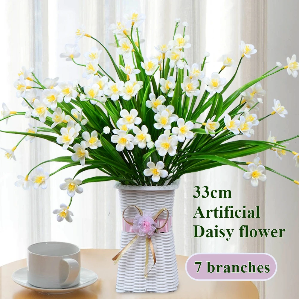 

33cm Artificial Daisy Flower 7 Branches Non-fading UV Resistant Fake Plant Flower Wedding Bouquet Home Party Decoration Bouquet