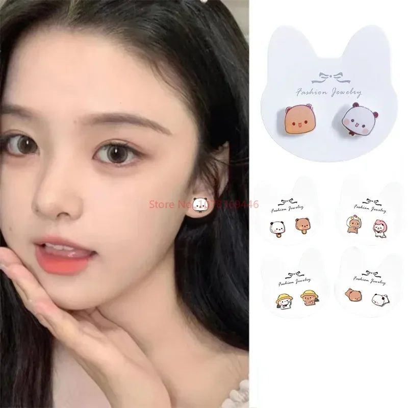 2024 Kawaii Small Panda Bubu And Yier Silver Needle Ear Studs Cosplay Cartoon Ins Style Ear Studs Lovely Schoolgirl Birthday Gif