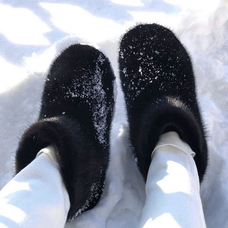 

Snow Boots Mink Shoes Women 2023 Winter New Fur One Flat Plush Fleece Warm Short Boots Sleeve Woolly Shoes Women