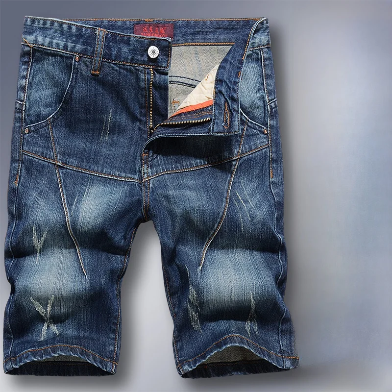 

Мужские джинсы из эластичного хлопка больших размеров, свободного прямого кроя, длиной до колена, модные, городские, летние, из смесового хлопка