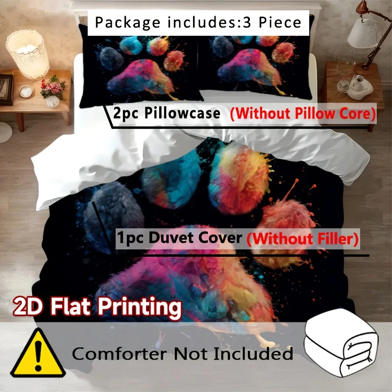 Colorful Paw Print Popular Duvet Cover Set Multi Size Quilt Cover Queen Size Bedroom Bedding Decoration Machine Washable Bed Sheet Quilt Cover