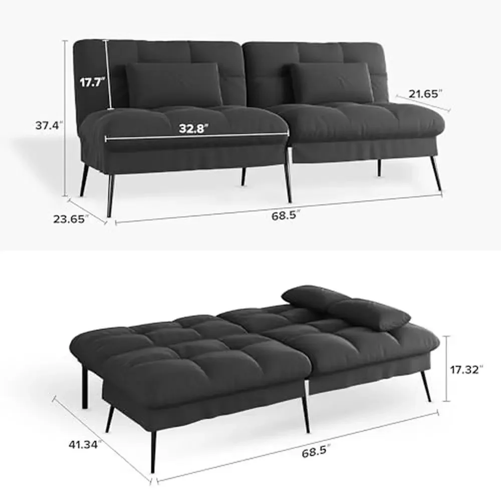 Fabric Futon Sofa Bed Adjustable Backrest Couch Sleeper Additional Supportive Legs High Quality Material Easy Assembly Living