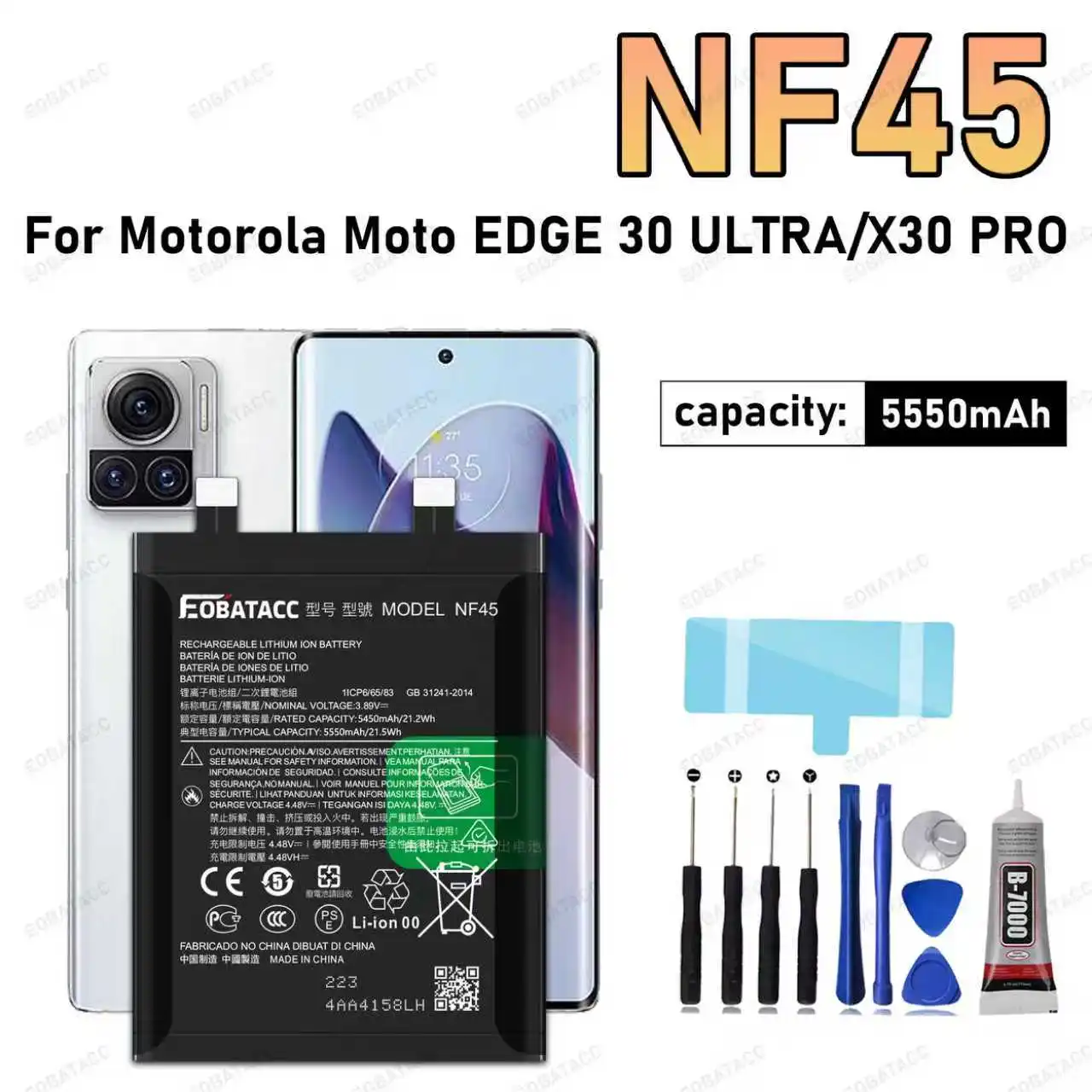 

100% New High Quanlity NF45 5500mAh For Motorola X30 pro EDGE 30 ULTRA XT2241-1 XT2241-2 Battery Replacement Batteria+To