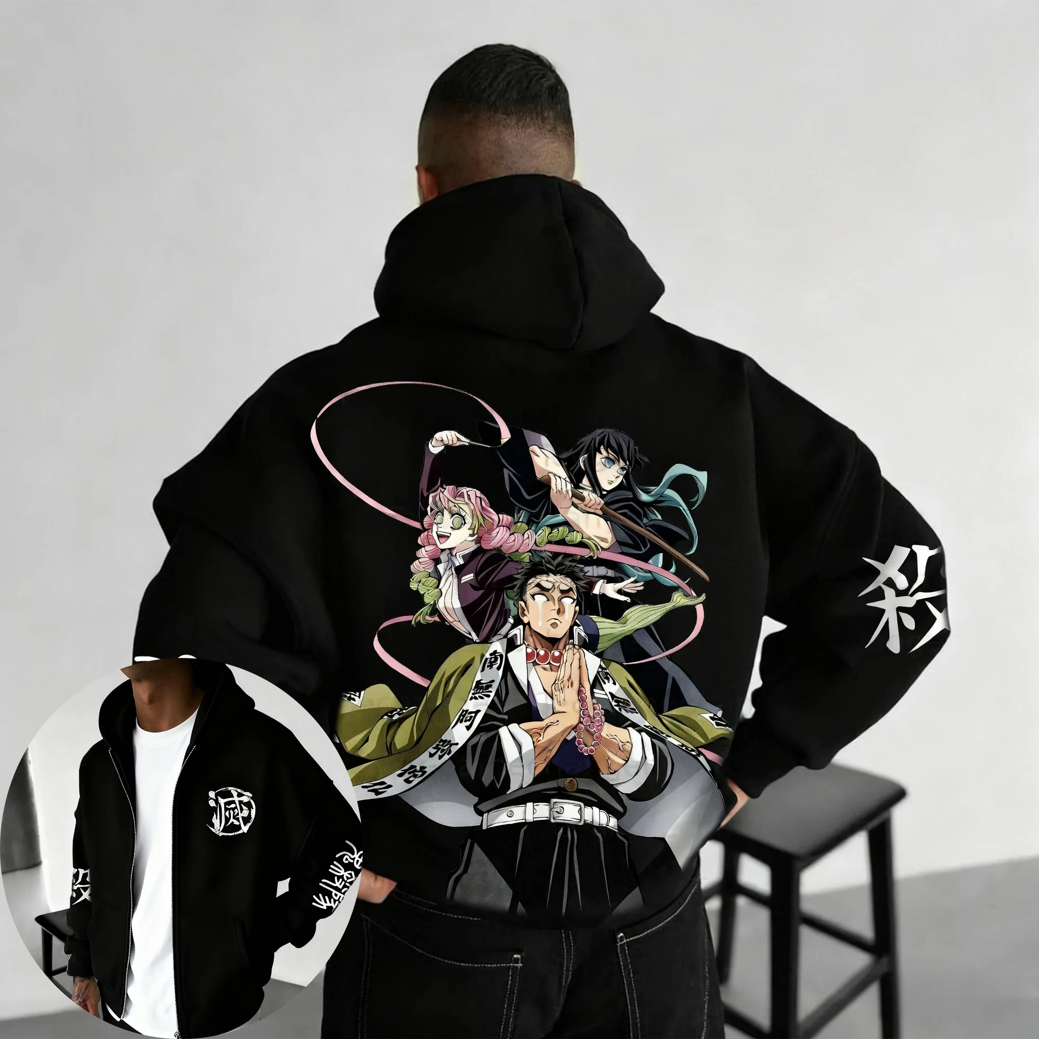 

Demon Slayer Anime Large Zipper Hoodie 2025 Men's and Women's Autumn/Winter New Style American Trendy Casual Loose Sweater Top