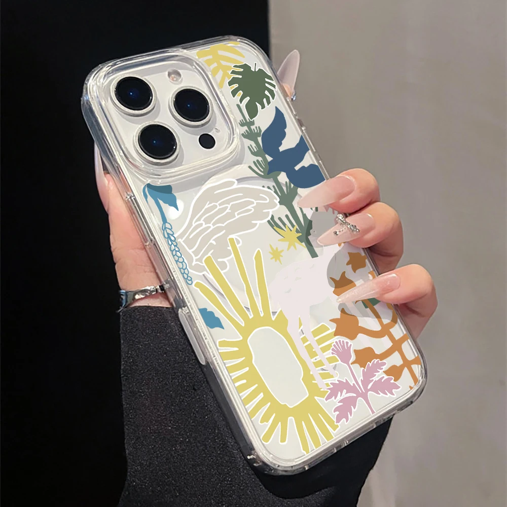 Magnetic Phone Case - Boho Hirsch Sonne Vogel Transparente Handyhülle