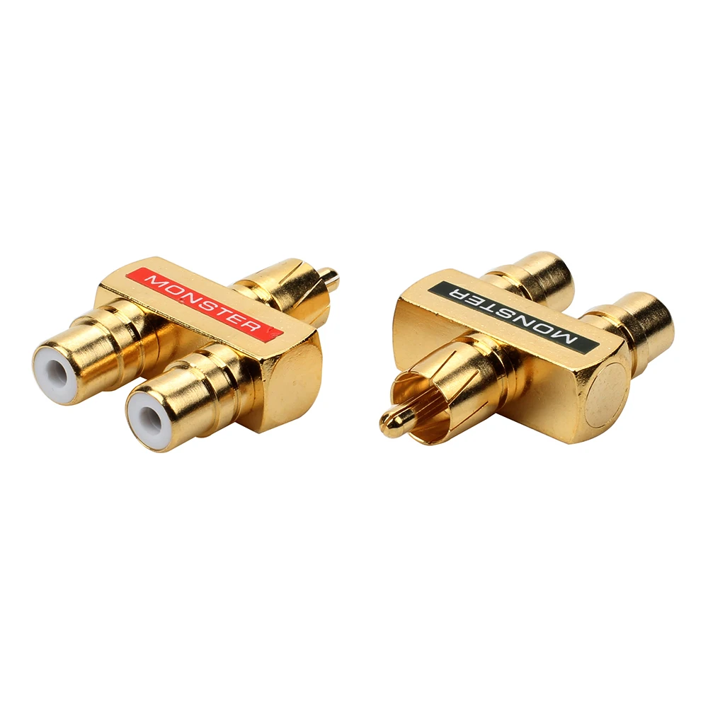 1 RCA macho a 2 RCA hembra de cobre chapado en oro AV Audio RCA uno en dos adaptadores macho y hembra