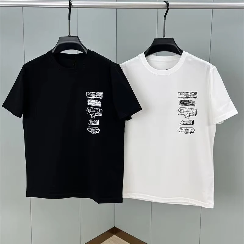 Luxury Brand Summer Letters Printing Loose Round Neck Casual Wear Versatile Short-sleeved Men's and Women's Pure Cotton T-shirt