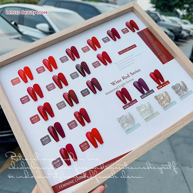 Lencco 24 pièces automne rouge série vernis à ongles Gel avec ColorCard Nail Art Semi Permanent manucure tremper LED UV Gel pour ongles 15ml