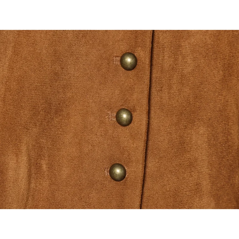 2026 Neue Damen Kunstwildleder Kurze Jacke Einreihig Langarm Epauletten Tasche Schmal Geschnitten Unregelmäßiger Saum Vintage Militärstil – Detail 13