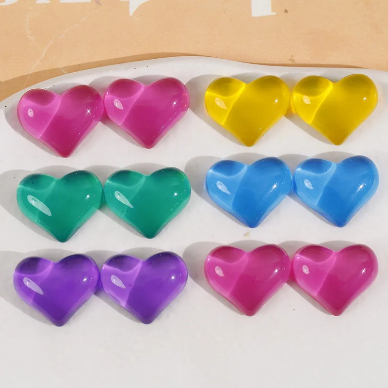 

DIY Jewelry Findings Transparent Colorful Style Flatback Love Hearts Acrylic Cabochons Cameo Patch Sticker Beads 100pcs 16*20mm