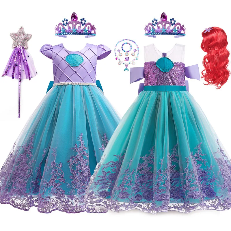 Girls Mermaid Cosplay Costume Kids Birthday Gift Princess Dress Children Purim Holiday Ariel Party Clothes for Carnival 3-10T