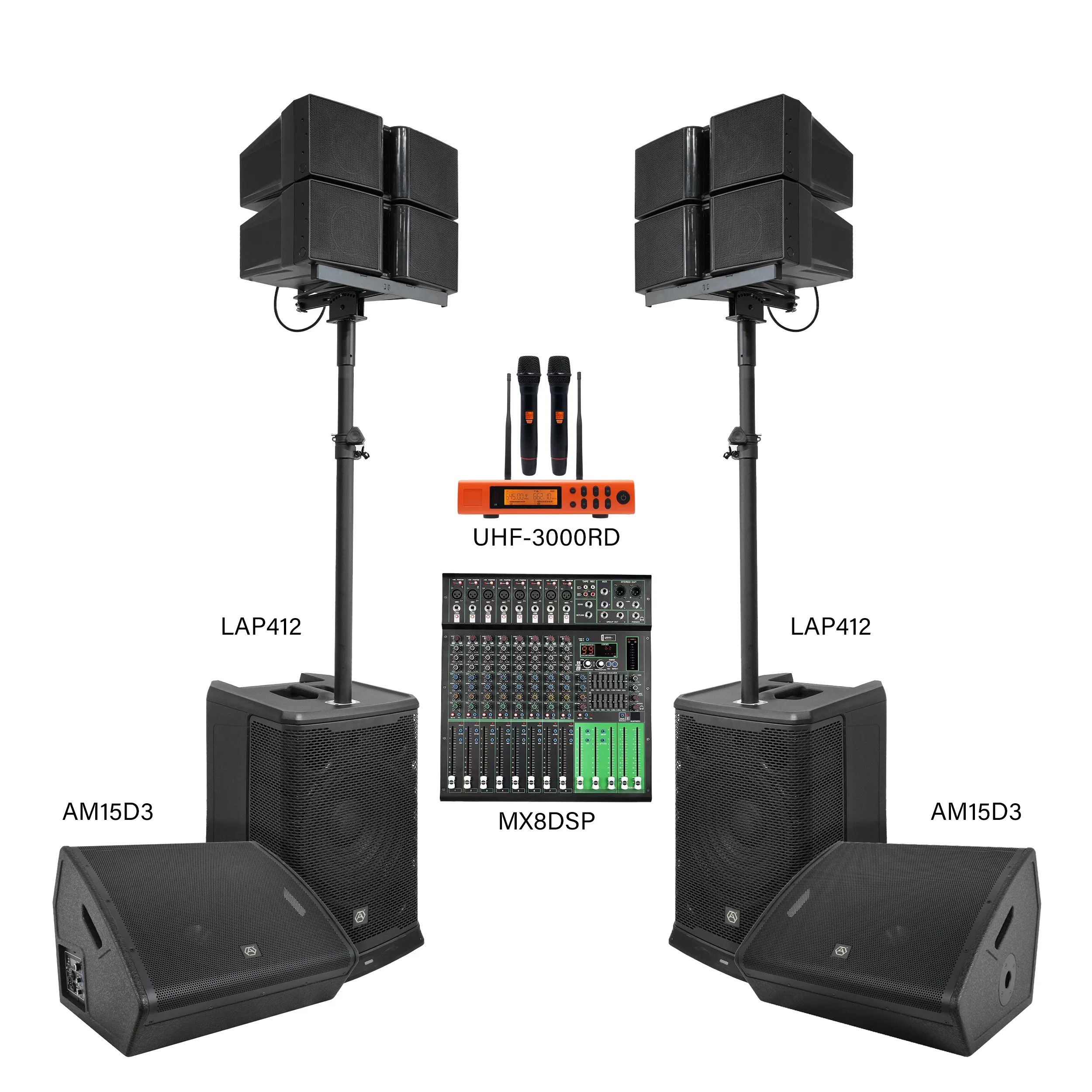 Accuracy Pro Audio LAP412-COMBO 1000W Line Array Speakers Audio Outdoor Professional PA System Set DJ Active Mixer Sound System