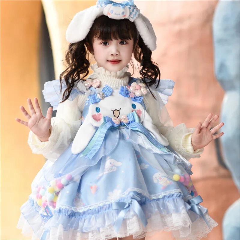 Sanrios Lolita Dress Autumn Clothes New Cinnamoroll Cartoon Kawaii New Sling Princess Dress Anime Child Birthday Gift Girl