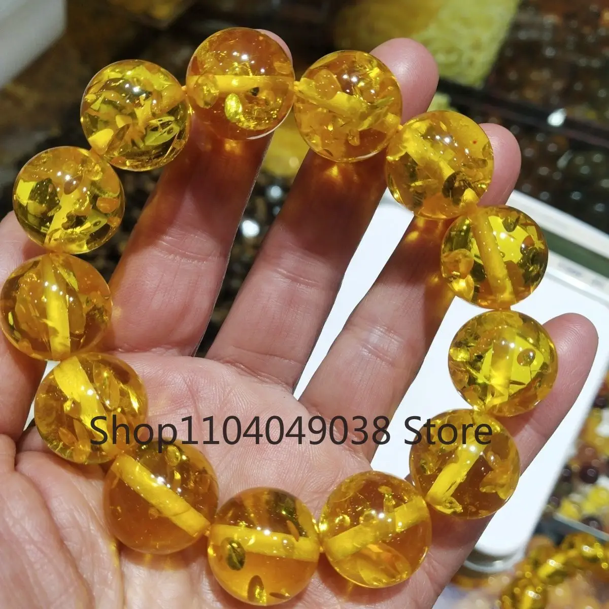 Natural Bolo Sea Flower Amber Multi-treasure Single Loop Bracelet Beeswax Round Bead Elastic Bracelet for Men and Women