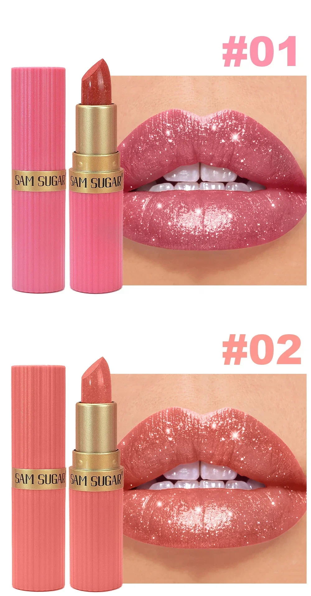 Diamant glänzender samtmatter Lippenstift, glitzernd, schimmernd, perlmuttartig, sexy rote Lippentönung, antihaftbeschichteter Lippenstift, hochpigmentierte Lippen, Kosmetik – Detail 7
