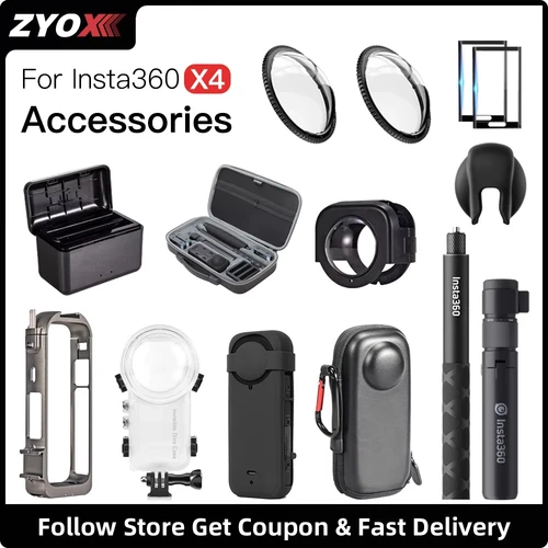 Imagen 1 del producto Kit de accesorios para Insta360 X4, protector de lente, palo de Selfie, estuche de buceo, bolsa de almacenamiento Insta360 X4, protector de pantalla con marco de aluminio