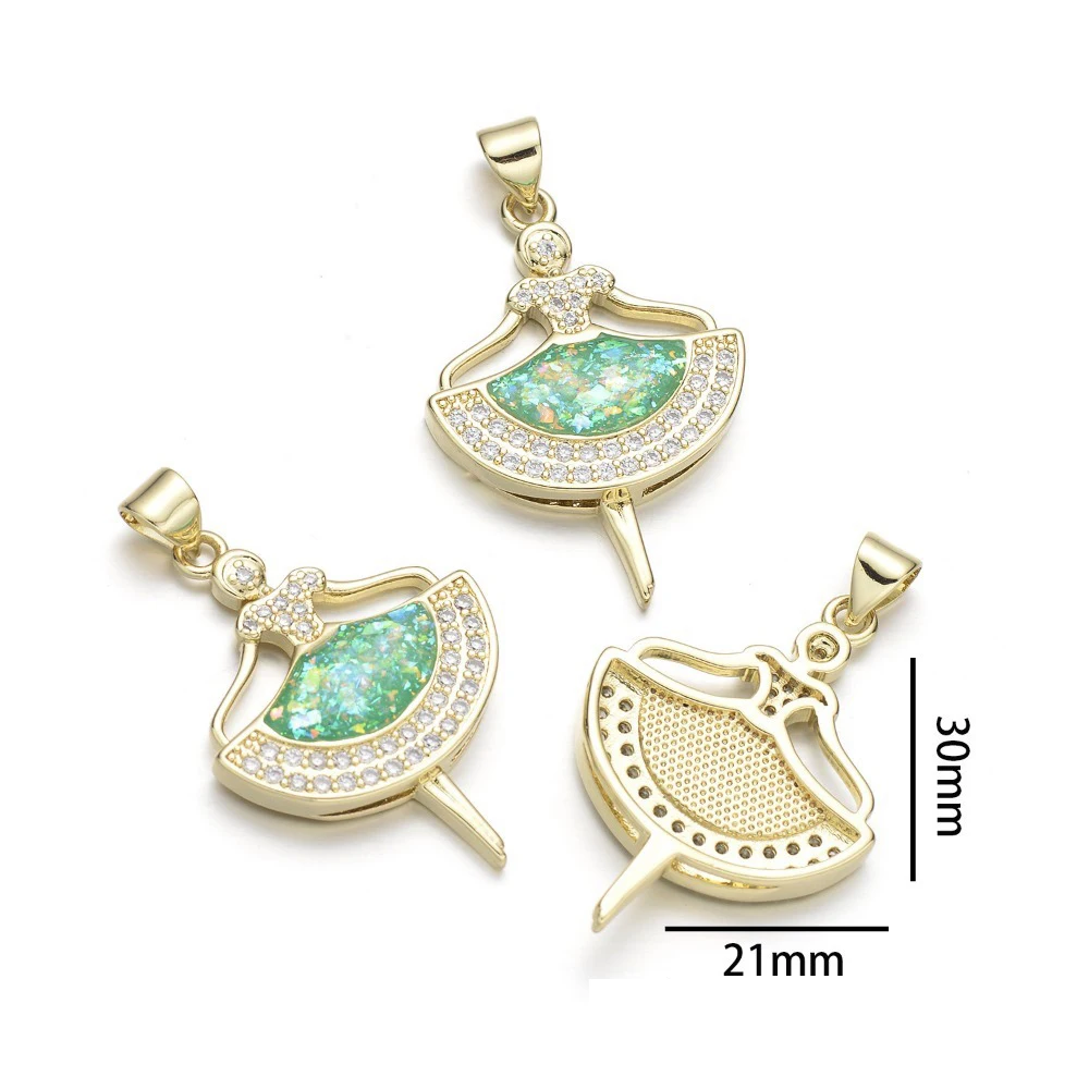 1 Piece Opal Copper Plated Gold Ballet Girl Pendant for DIY Necklace Charm Making Micro Inlay Zircon Accessories Women Jewelry