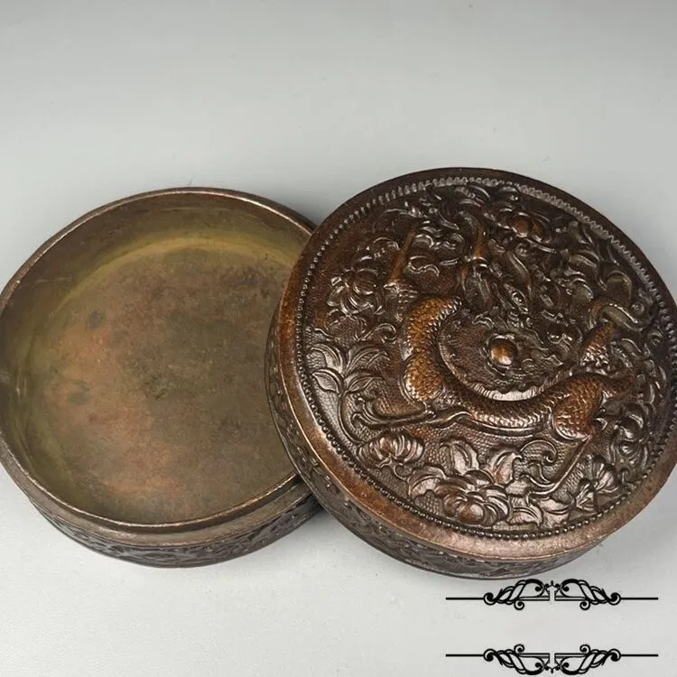 Wenwan imitation old antique Qianlong annual four mythical beast jewelry box, Qinglong ink cartridge, ancient alloy copper ink c