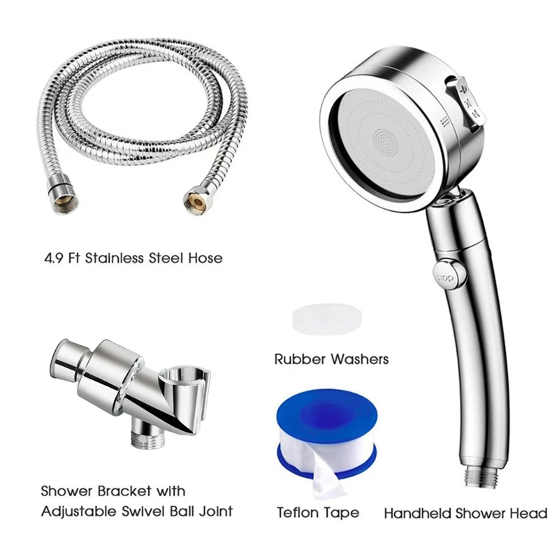 Handheld Shower Head With ON/OFF Pause Switch & 3 Spray Setting High Pressure Showerhead With Extra Long Hose