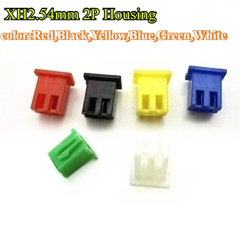 50/100/300/500 stks/partij XH2.54mm 2 P Pin Behuizing/Rechte naald 2.54mm pitch socket connector Wit, Rood, Zwart, Blauw, Geel, Groen