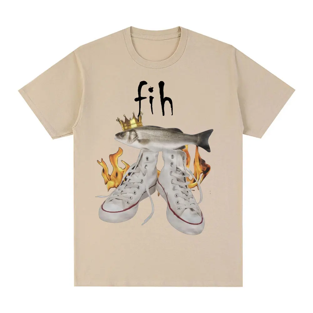 Fih مضحك ميمي الأسماك تي شيرت الرجال النساء موضة خمر المتضخم تي شيرت القطن عادية تي شيرتات قصيرة الاكمام Harajuku الشارع الشهير #1