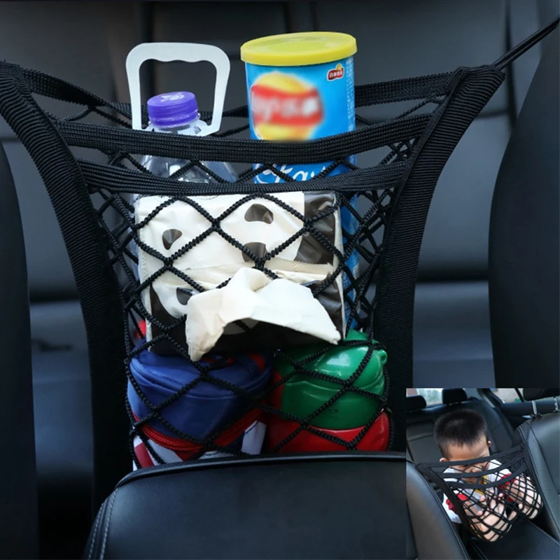 Car Elastic Storage Net Bag  Between Seats Mesh Net  Back Rear Trunk Seat Elastic String Net Car Styling Storage Bag Pocket Cage