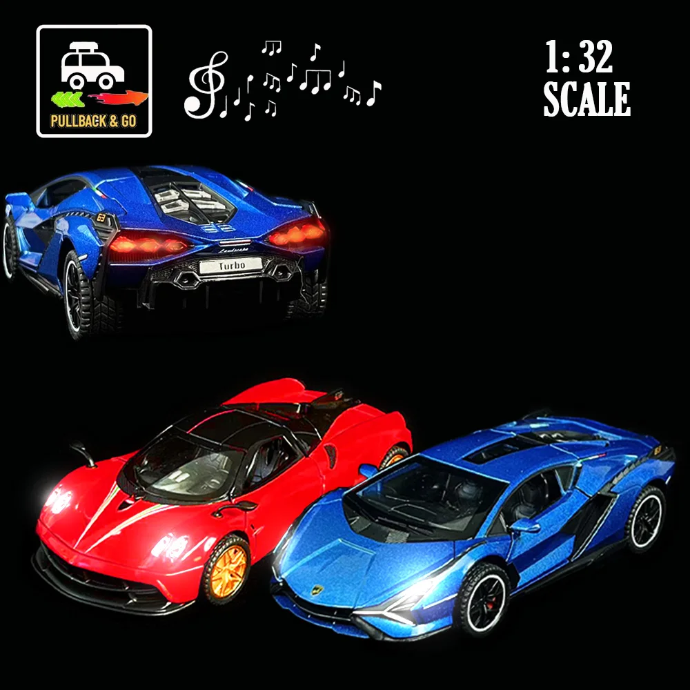 

1:32 Pullback & Run Car Model with Light Sound, Scale Toyota Honda Civic Volkswagen Diecast Miniature Kid Boy Xmas Gift Toy