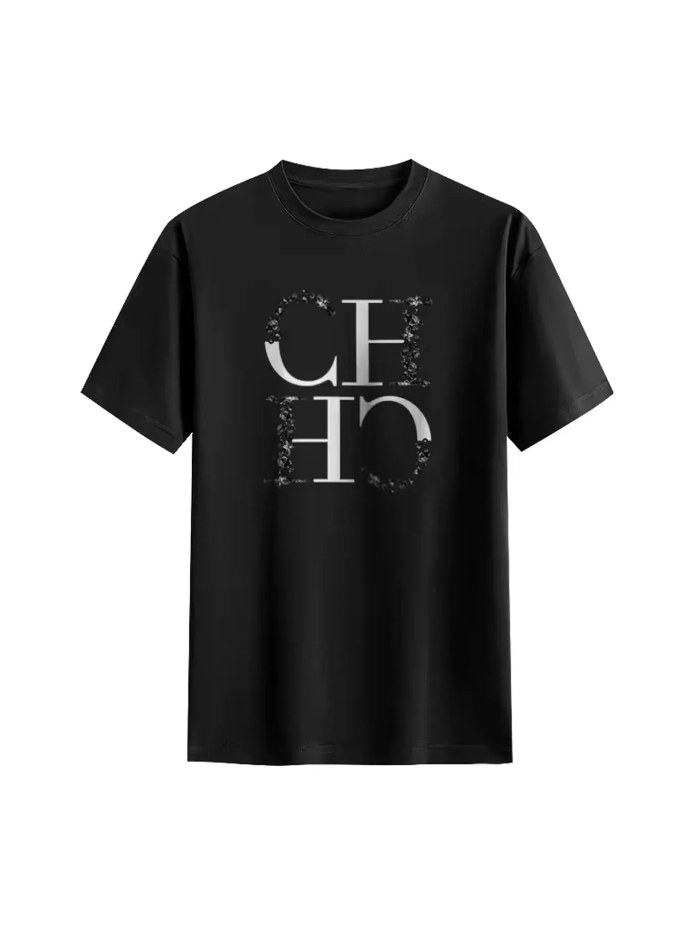 CH Letter Printed Fashionable Black T-shirt Trendy Streetwear Fashionable Men's and Women's Casual Loose Short Sleeved Top