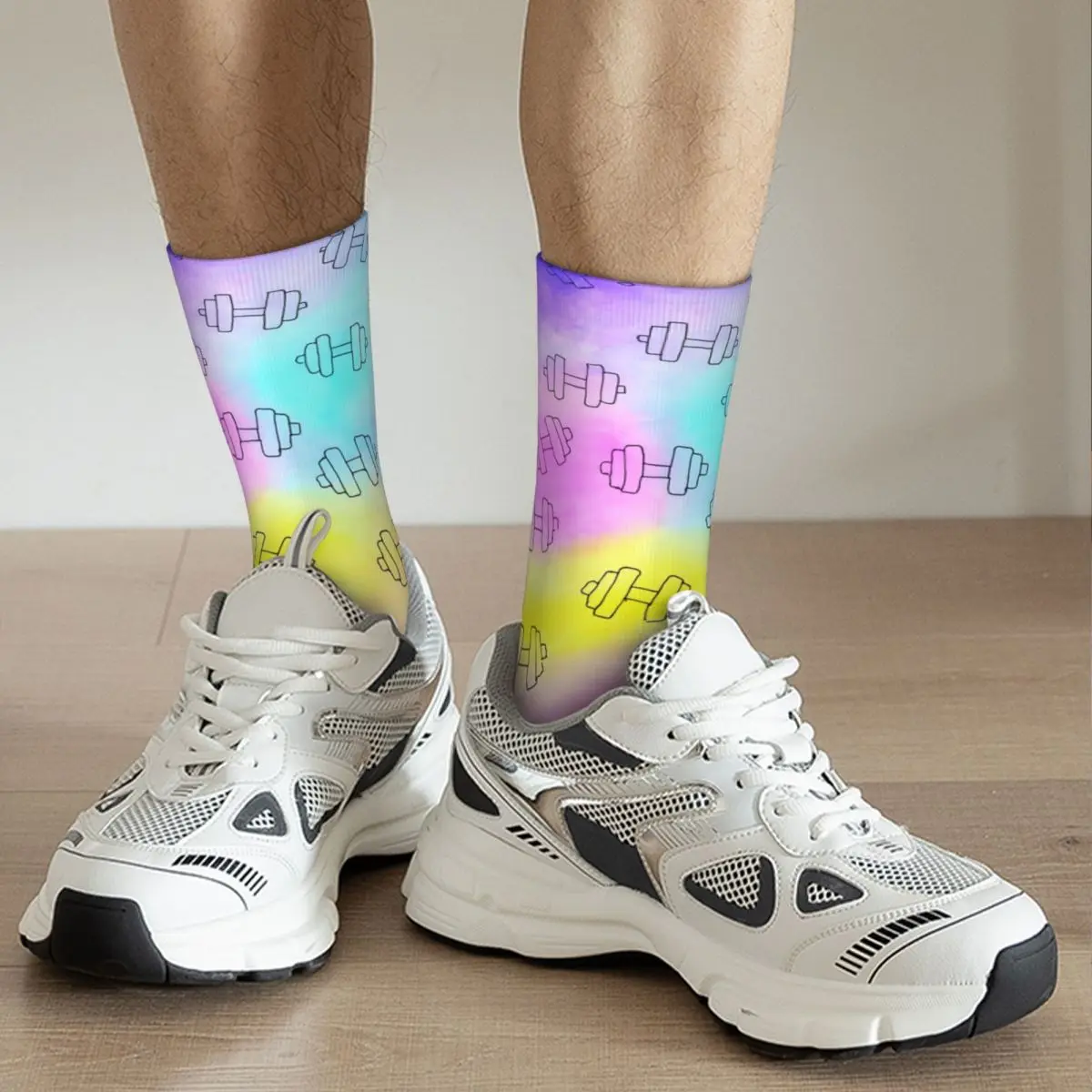 Hip Hop Vintage Rainbow Weights Crazy Men\'s compression Socks Unisex Gym Harajuku Seamless Printed Funny Novelty Happy Crew Sock