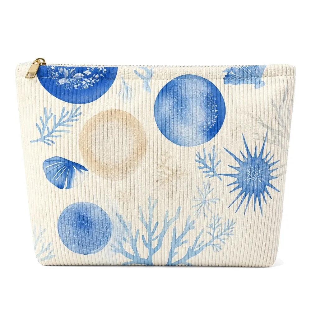 Starfish Shell Print Storage Makeup Pouch Large Capacity Ocean Animal Travel Toiletry Bag Cosmetic Organizer Crab