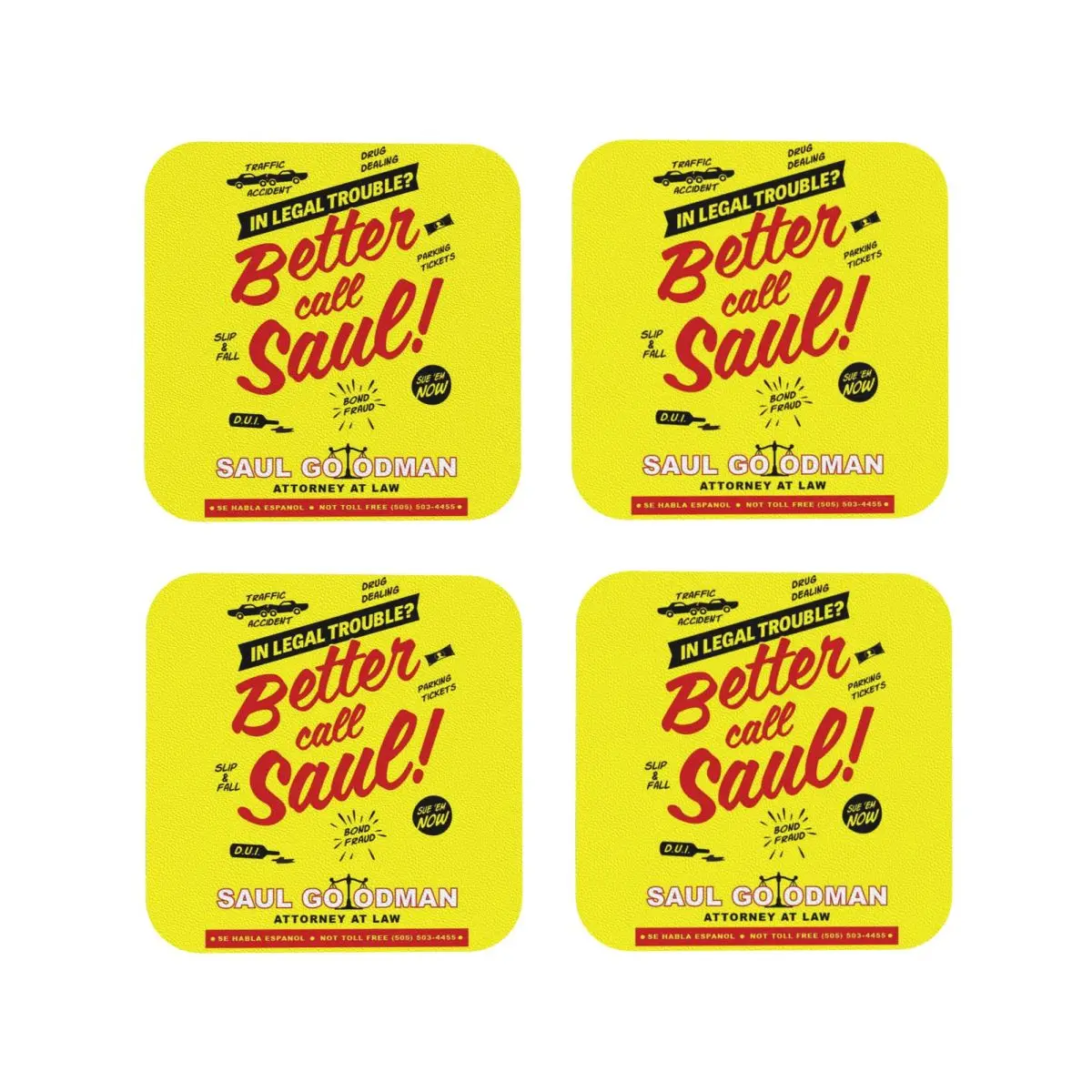 Better Call Saul Coasters Kitchen Placemats Waterproof Insulation Cup Coffee Mats For Decor Home Tableware Pads Set of 4