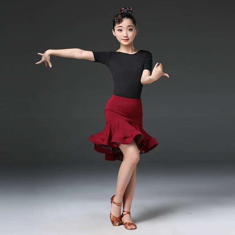 Ballroom Salsa Tango kid dancing costumes Girls Latin Dance leotard and Skirt