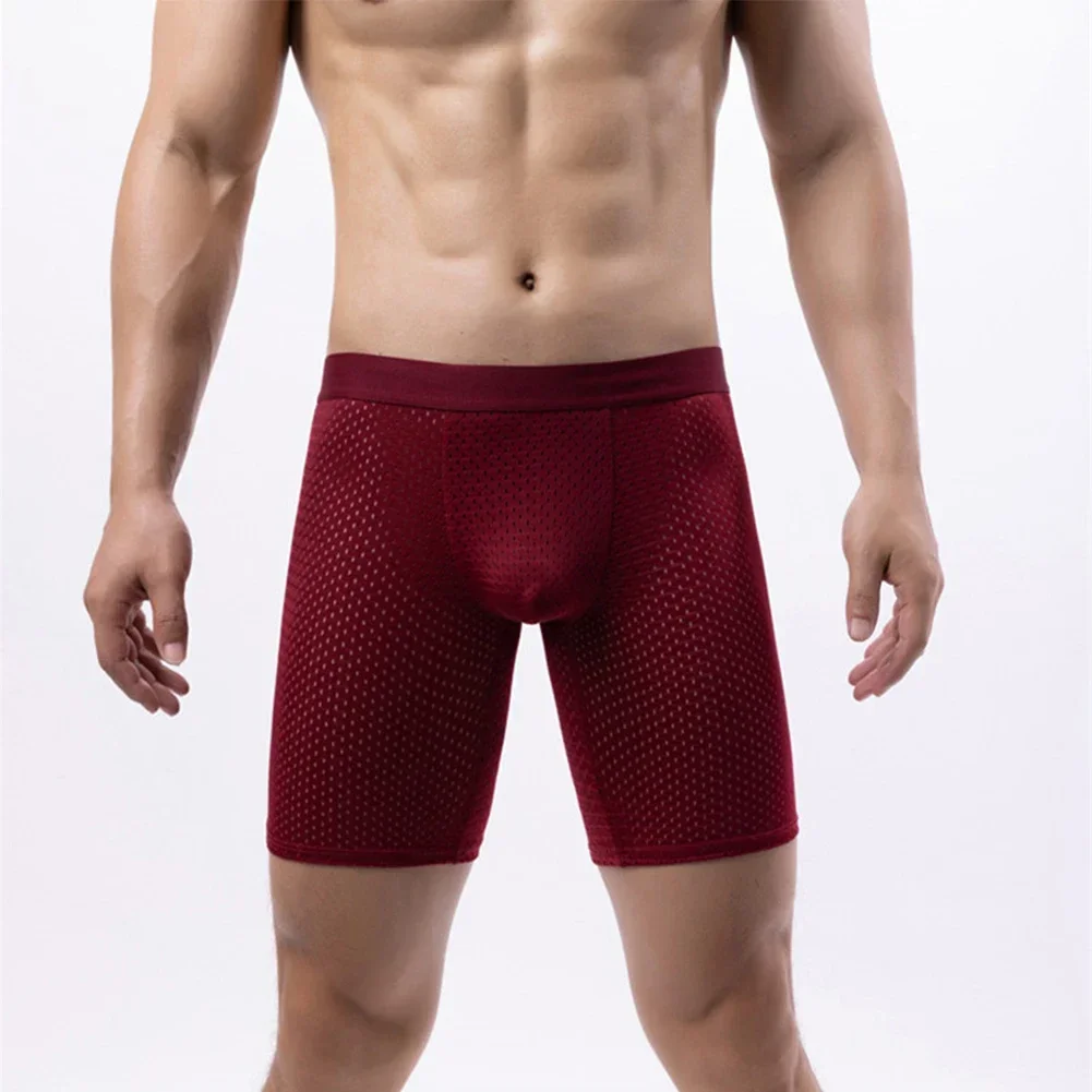 

Enjoy The Comfort And Style Of These Men's Long Leg Boxer Briefs Breathable Ice Silk Mesh Underwear With Pouch