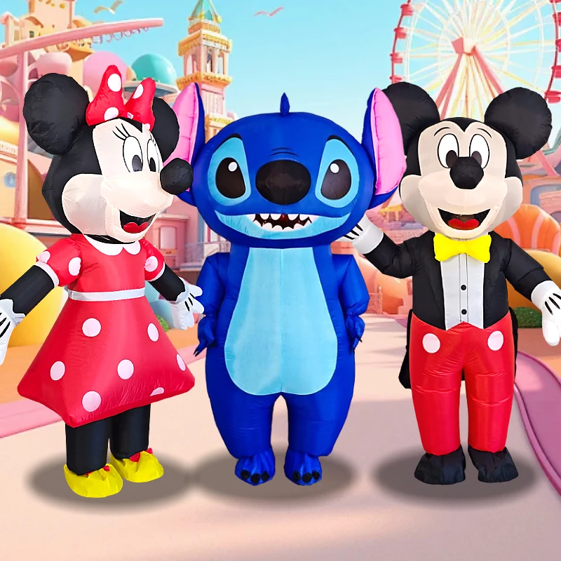Disfraz Inflable de Stitch Azul, Disfraz de Mickey y Minnie para Adultos, Disfraz de Dibujos Animados para Navidad, Halloween, Fiestas y Actuaciones