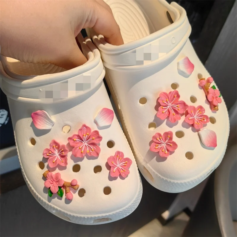 

1 Set DIY Romantic Cherry Blossom Hole Shoe Charm Popular Charms for Petal and Branch Shoe Buckle Cute Clogs Shoes Accessorie