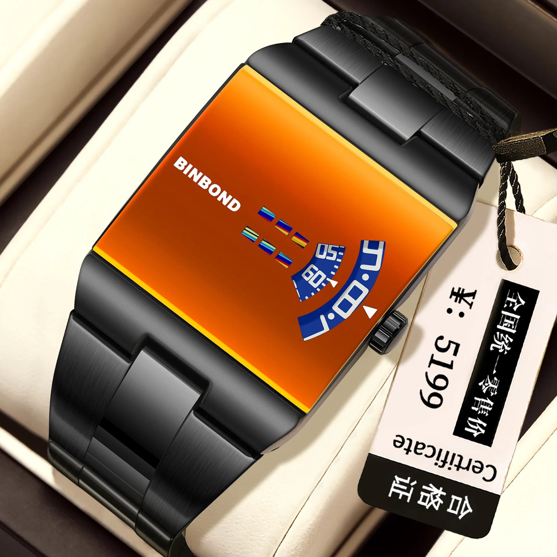 BINBOND Men's Luxury Original Watch Waterproof Steel Strip Sports Trend Quartz Clock Fashion Light Locomotive Design
