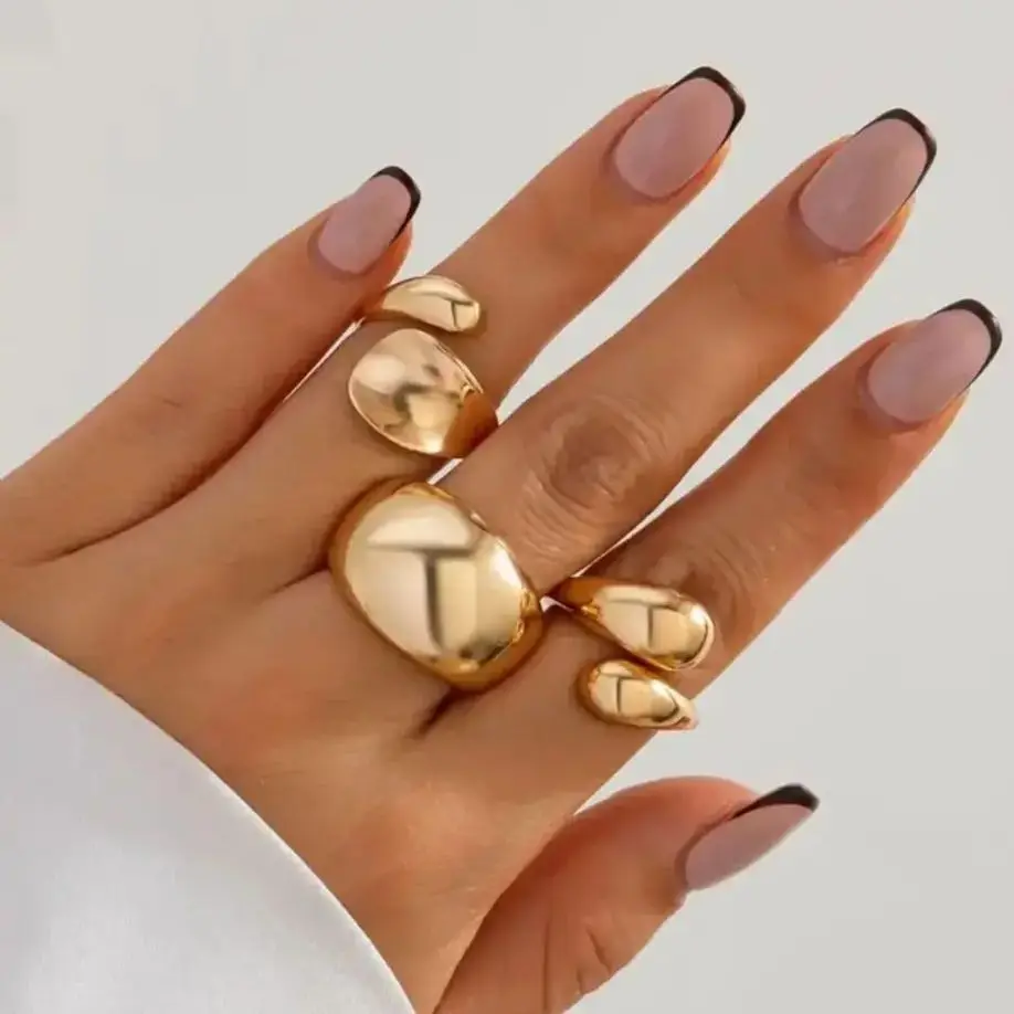 SHIXIN 3 Pcs Creative Water Drop Snake Open Rings Set for Women Hip Hop Adjustable Gold Color Ring Suit Finger Joint Jewelry New