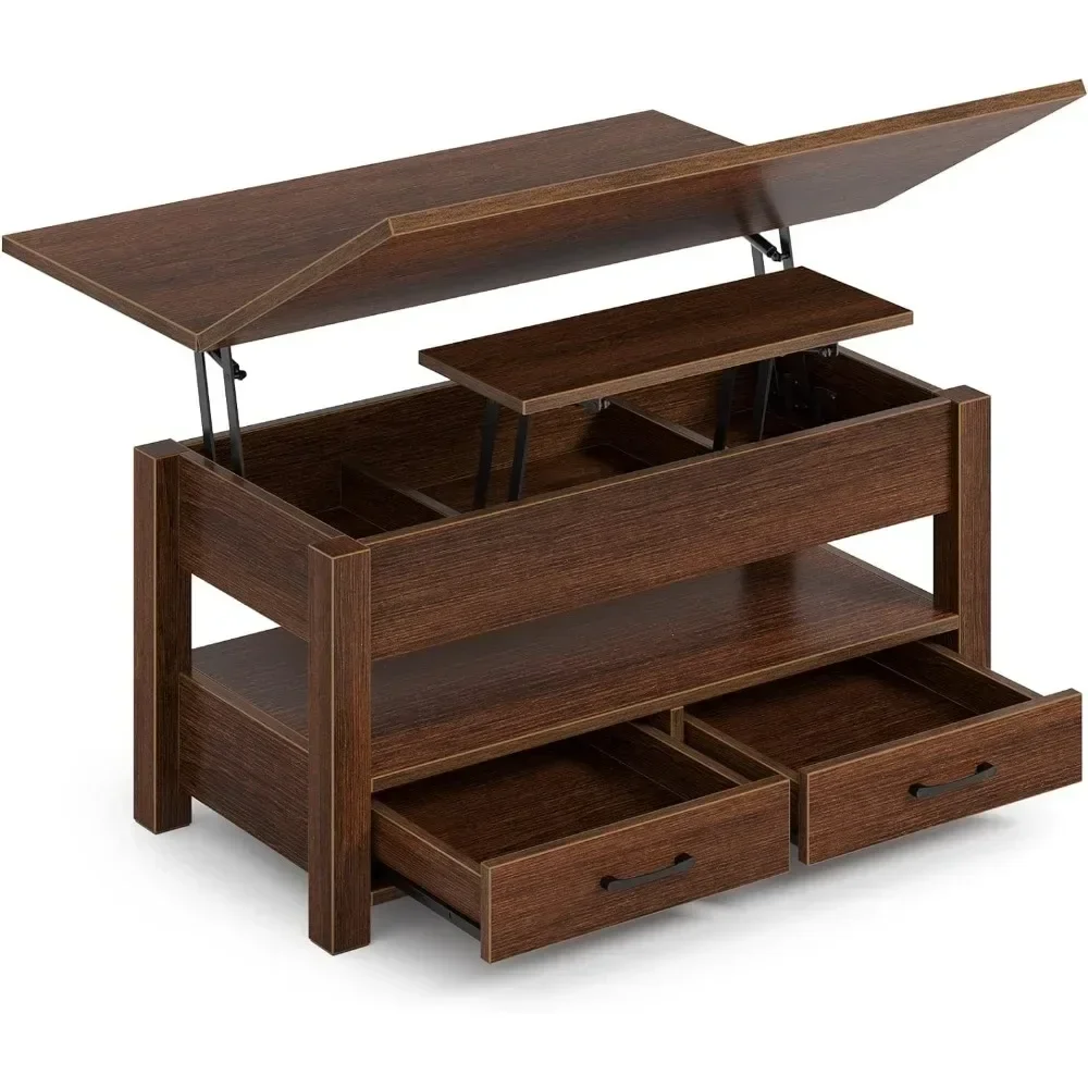 A multifunctional convertible with a coffee table lift top, drawers, and hidden compartments