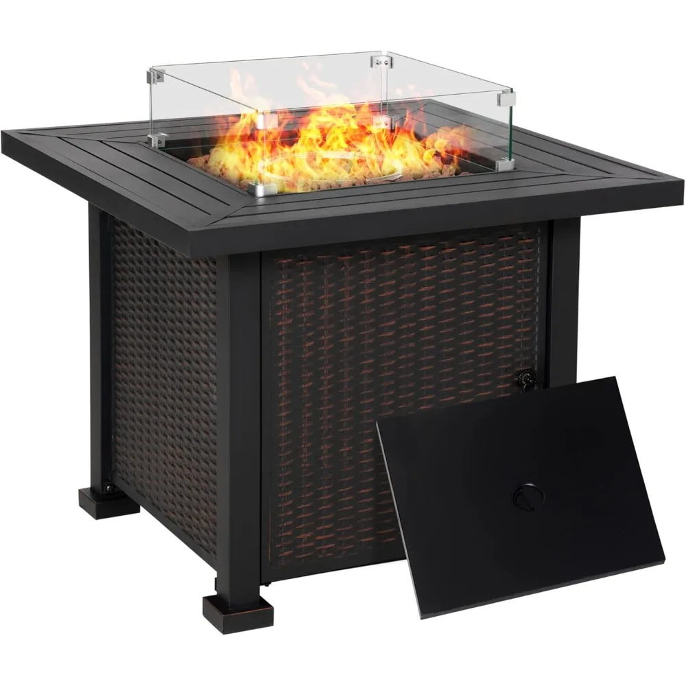 Outdoor Fire Pit Table, Propane Gas Fire Pit Table, 50,000 BTU Auto-Ignition Sq, 34 Inch Fire Pit