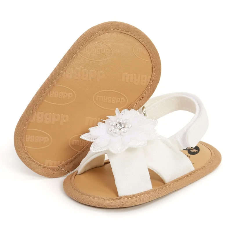 Baby Girls Princess Sandals Big Rhinestone Flower Open Totes Anti-Skid Soft Sole Walking Shoes  Ankle Stick-On Summer Foot