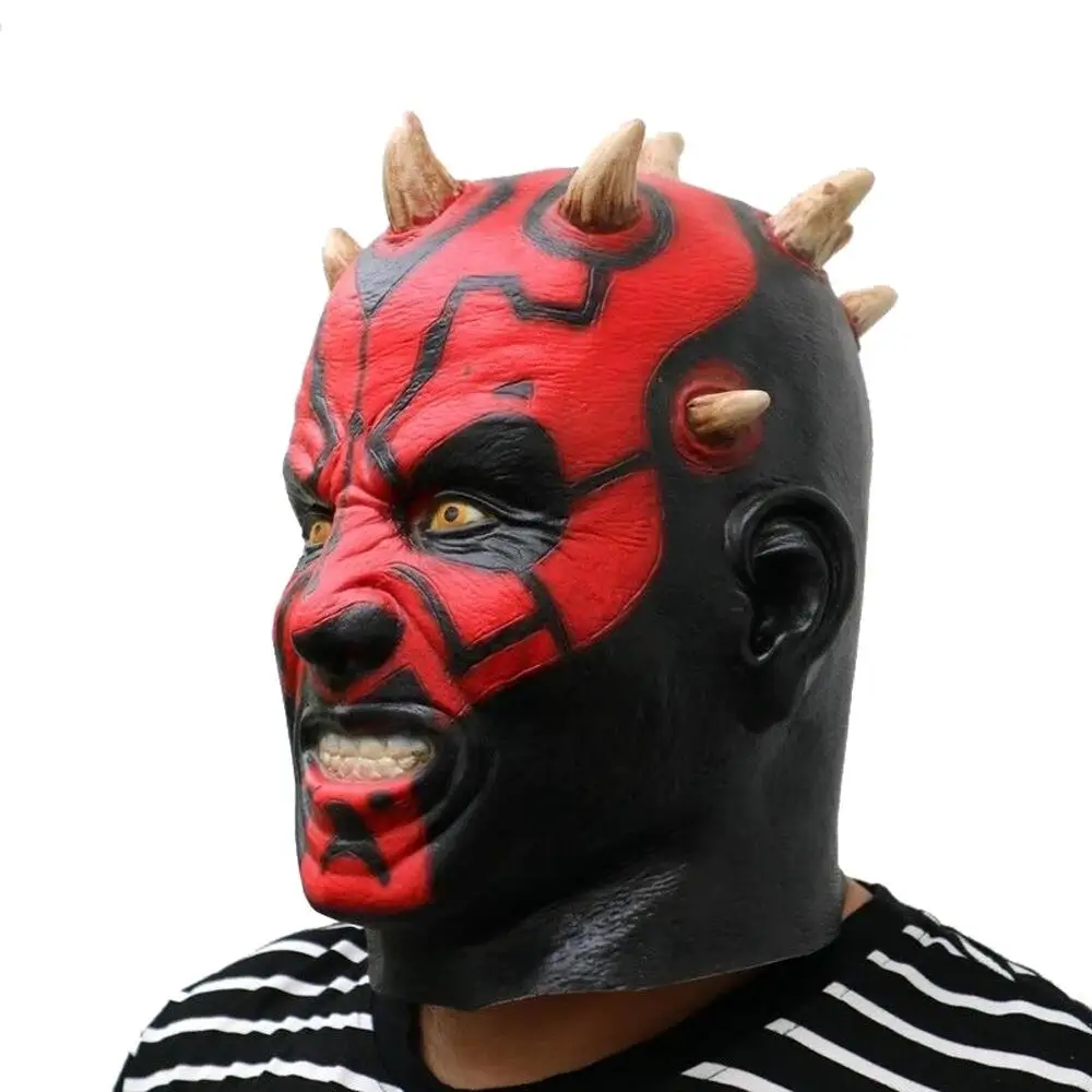 Horror darth maul máscara látex halloween cosplay máscara personagem traje adulto capacete festa carnaval vestir-se adereços acessórios